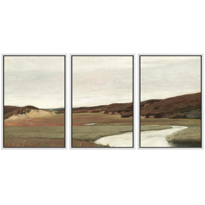 "Tons de terre subtils, paysage de campagne, nature sauvage, illustration, décor, terre panoramique", 3 pièces sur toile