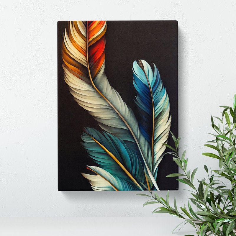 Pretty Feathers - Wall Art, 50cm H x 35cm W x 3cm D, Wrapped Canvas, No Matte
