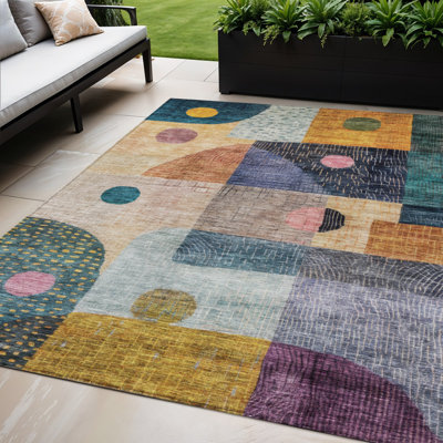 Tapis extérieur lavable géométrique mauve et bleu 5 pi x 8 pi