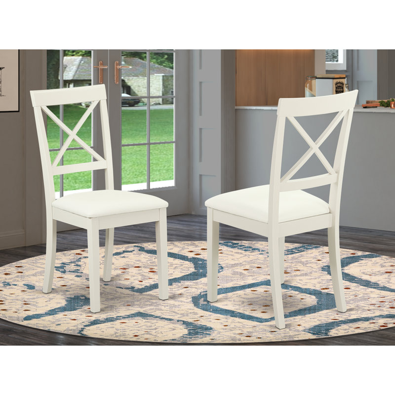 Chaises Boston Dinette - Ensemble de 2 chaises rembourrées en similicuir, blanc lin, Blanc lin