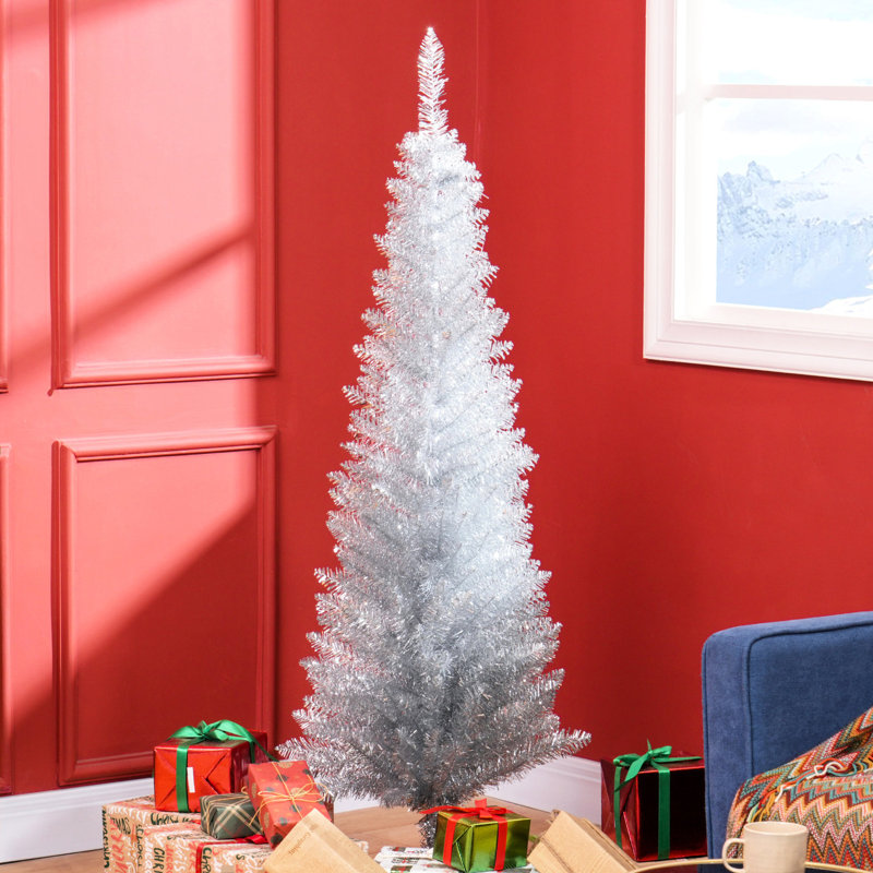 Arbre de Noël artificiel argenté 5 pi, 294 pointes, méthode d'assemblage simple avec support en plastique argenté de 5 pi, branche stressée - installation