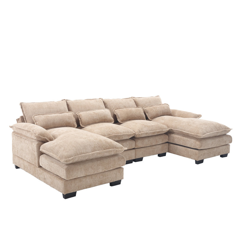Odas 110.63'' Modular Sofa, Cream Chenille