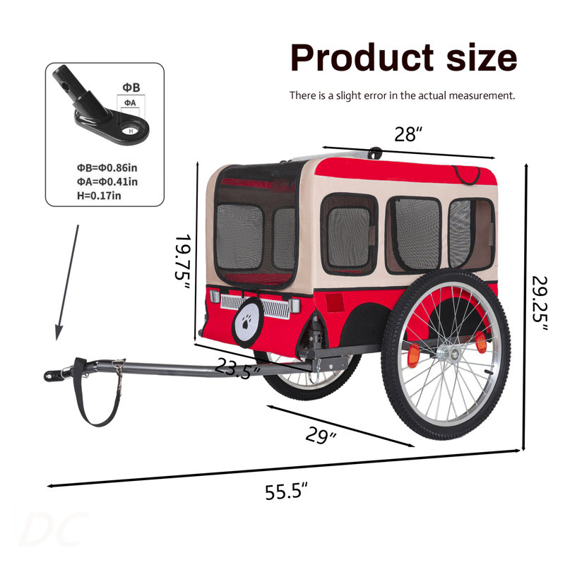 Remorque à vélo pliante robuste pour chiens - Cadre en acier spacieux avec roues tout-terrain de 20 pouces pour le vélo, le jogging et le camping