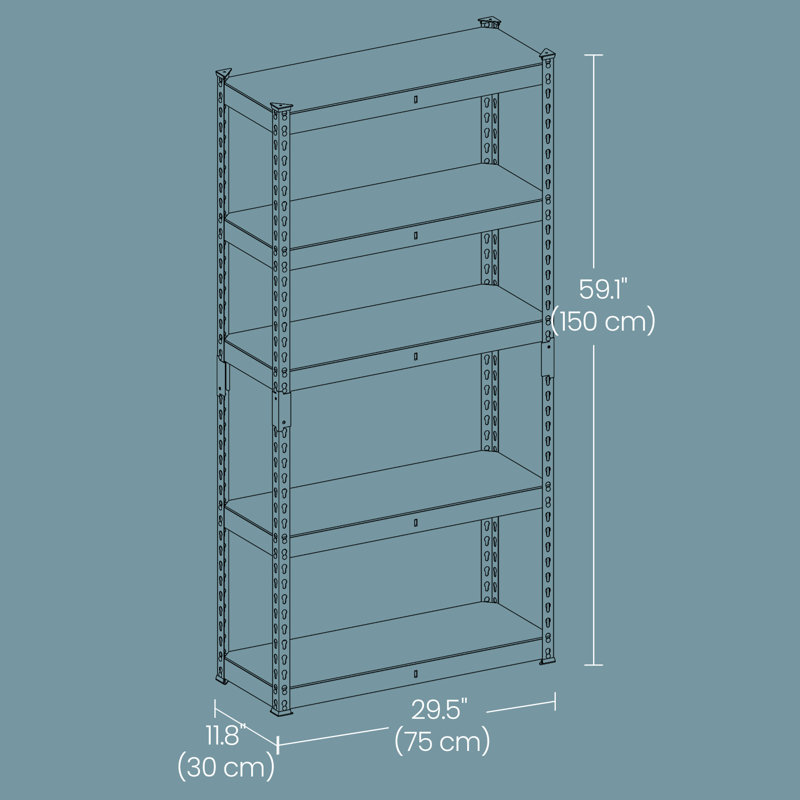 Étagères de rangement à 5 niveaux, rangement de garage, assemblage sans boulon, étagère réglable, 11,8 po x 29,5 po x 59,1 po, charge 1929 lb