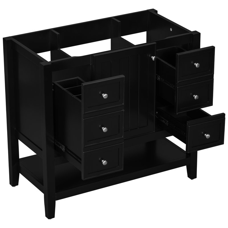 Base de meuble-lavabo noir 36 po - moderne, 1 armoire et 3 tiroirs
