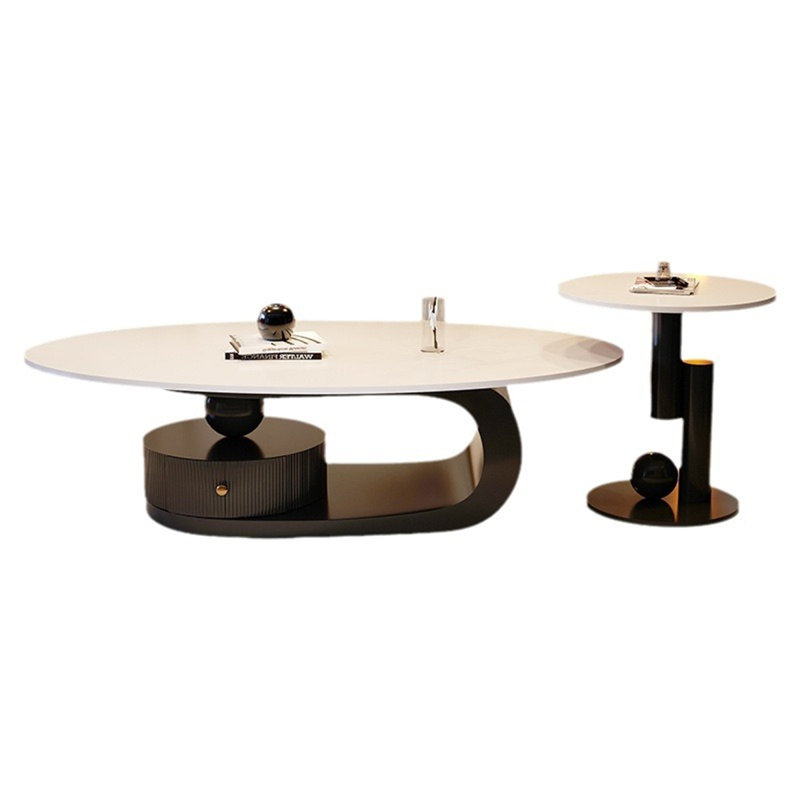 Tables gigognes à piédestal avec rangement, H 15,74 po x L 55,11 po x l 27,55 po, Blanc pur