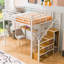 Lit mezzanine double en métal avec garde-robe, bureau et tablette de rangement ouverte-810069950