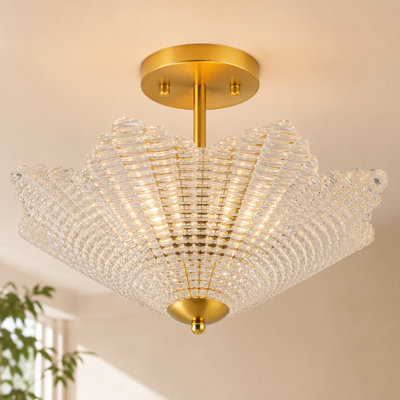 Plafonnier encastré 3 lumières avec verre texturé transparent Marivelle