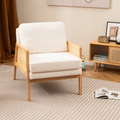 Chaise d'appoint Mid-Century moderne avec accoudoirs et coussin en rotin