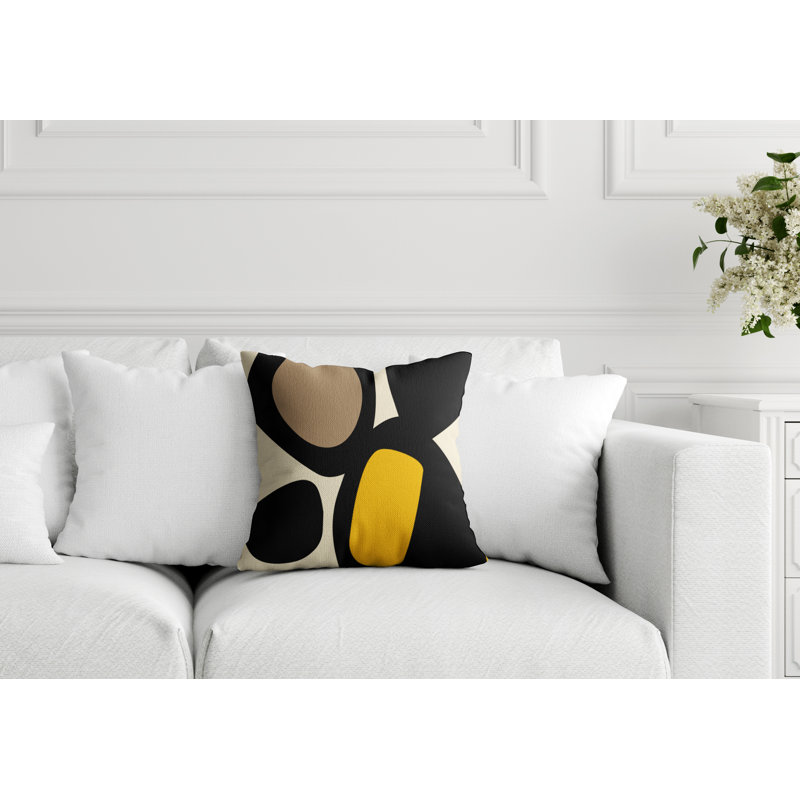 Lara Abstract Outdoor Reversible Throw Pillow, 19" x 19", Yellow/Off White