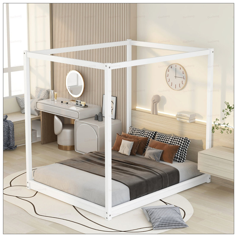 Lit à baldaquin robuste et élégant pour une chambre à coucher de rêve et d'élégance, Grand lit, Blanc