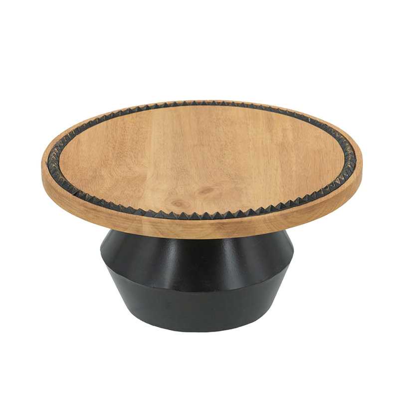 Wooden Pedestal Cake Stand with Metal Base, Round Wood Cake Pedestal for Dessert Serving