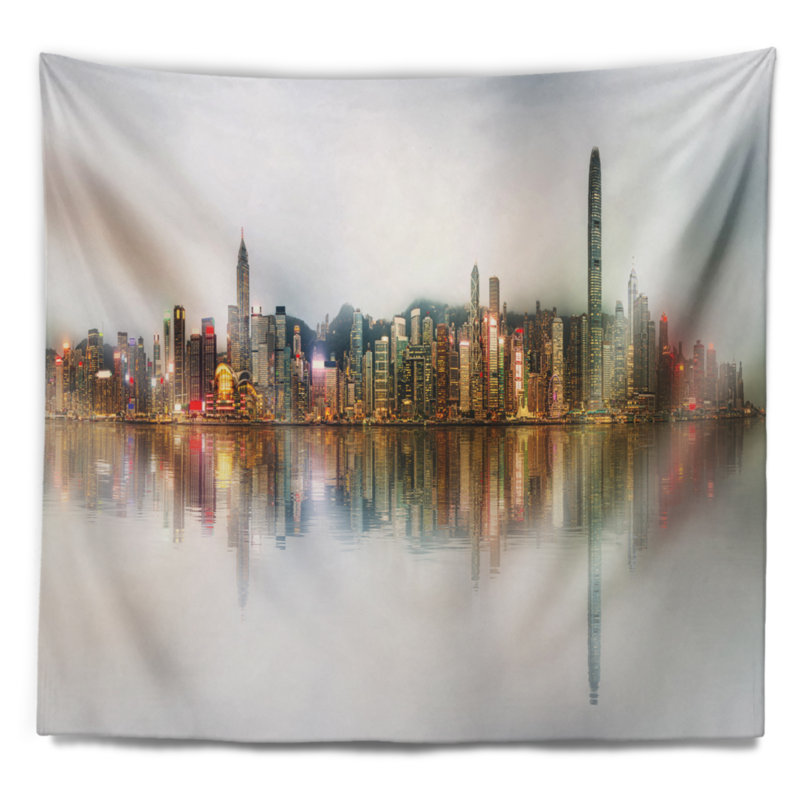 Tapisserie panorama à cityscape de singapour en polyester, H 78 po x l 92 po