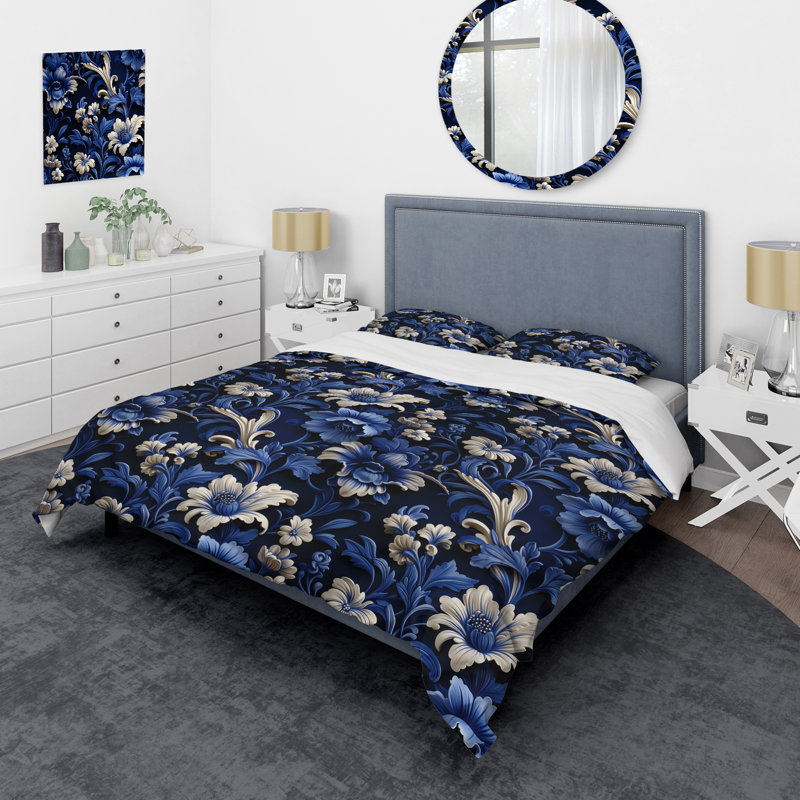 Literie bleu cobalt néo-gothique de style victorien II, Housse de couette pour très grand lit et 2 très