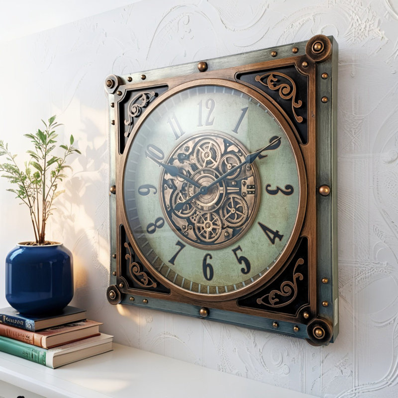 THE GEARS CLOCK Wall Clock with Real Moving Gears MO-LI_ 32 in Square MONTE-CARLO