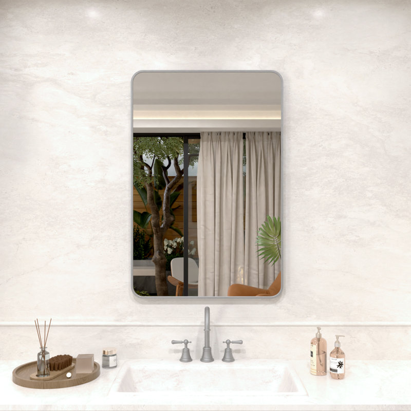 Vista 24 in. W x 36 in. H Rectangular Framed Wall Bathroom Vanity Mirror in Gun Gray, Gray, 36" x 24"