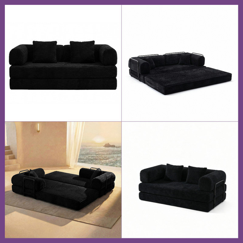 Canapé-lit modulaire 3 en 1 3 pièces, Noir