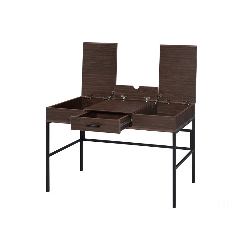 Bureau d'écriture Verster avec finition chêne et noir avec USB, Chêne / noir