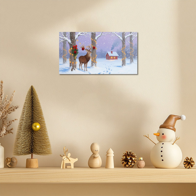 Abhinaya, décor de scène de renne d'hiver, reproduction de photos de grange rouge pour le salon, la chambre à coucher, la cuisine, prête à être suspendue, 12 po x 24 po