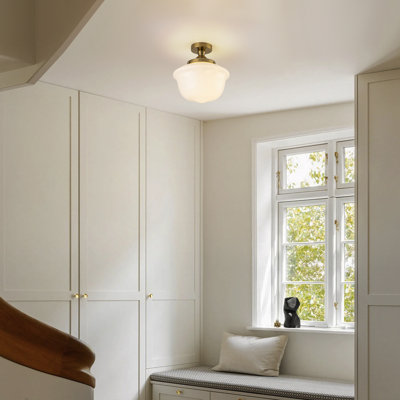 1 - Light Modern Farmhouse Semi Flush Mount Ceiling Light With Opal Milk Glass Shade