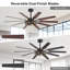 60" Industrial Ceiling Fan with Light Kit and Remote, 10-Blade Black/Walnut Fan, 4-Light E12 Socket, 6-Speed Reversible DC Motor