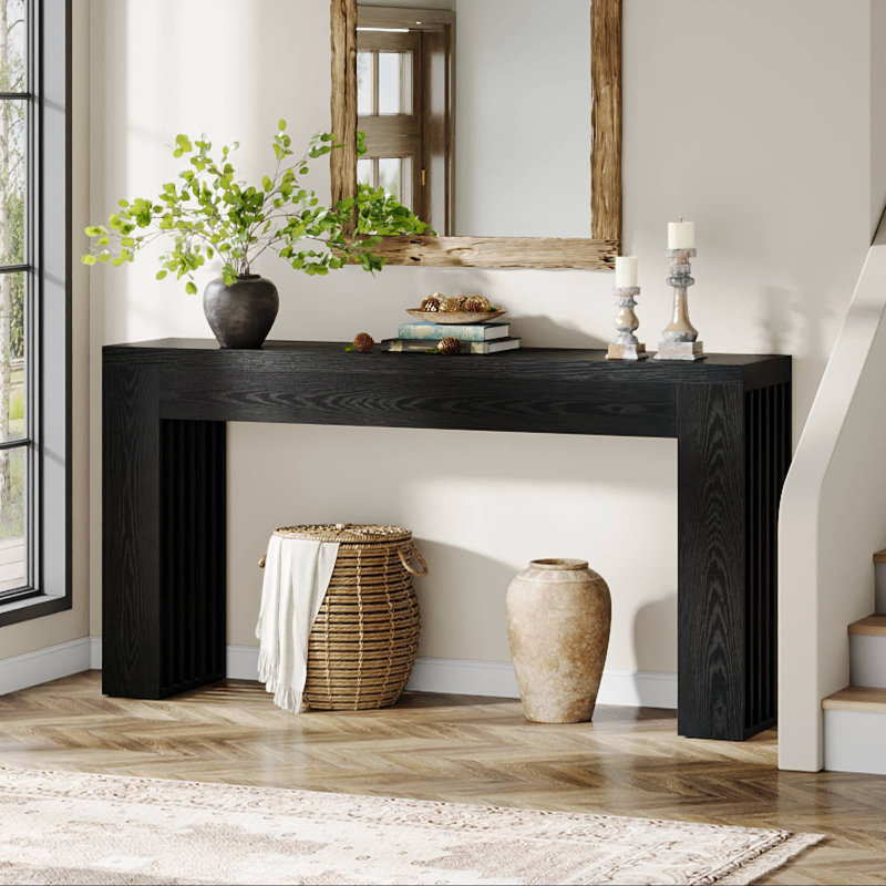 59-Inch Console Table, Wooden Rectangular Sofa Table Behind The Couch, Black