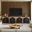 Ensemble de 2 armoires-buffet cannelées avec rangement, grande console d'appoint à arche symétrique de 65 pouces pour la salle à manger, la cuisine et le salon (brun clair)-474468730
