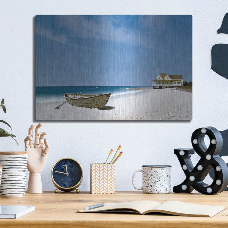 «Beach House View 2» par Zhen-Huan Lu, art mural en métal, H 12 po x l 16 po