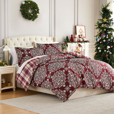 Christmas Carol Oversized Reversible Holiday Bedding Duvet Cover Set with shams