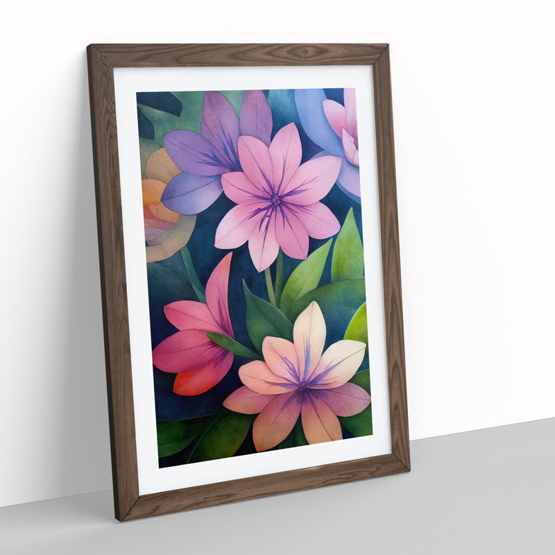 XV1022-1033X Beautiful Watercolour Flowers No.4 - Print, 66cm H x 48cm W x 2cm D, Walnut Framed, White