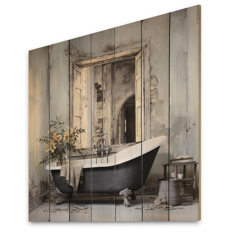 «Bath Bath» de Tranquility III, reproduction sur bois naturel, H 30 po x l 30 po x P 0,78 po