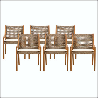 Acacia Wood and Wicker Dining Chair with Cream Cushion (Set of 2)