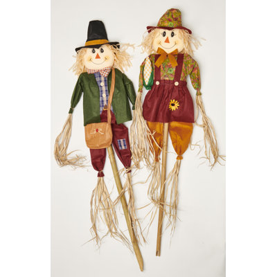 Ensemble de 2 épouvantails d'automne et poteau 60 po Harvest Boy and Girl 