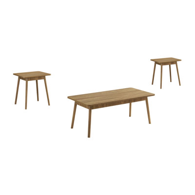 Ensemble de table de salon 3 pièces avec table basse rectangulaire et deux tables de bout, finition noyer avec pieds en bois massif