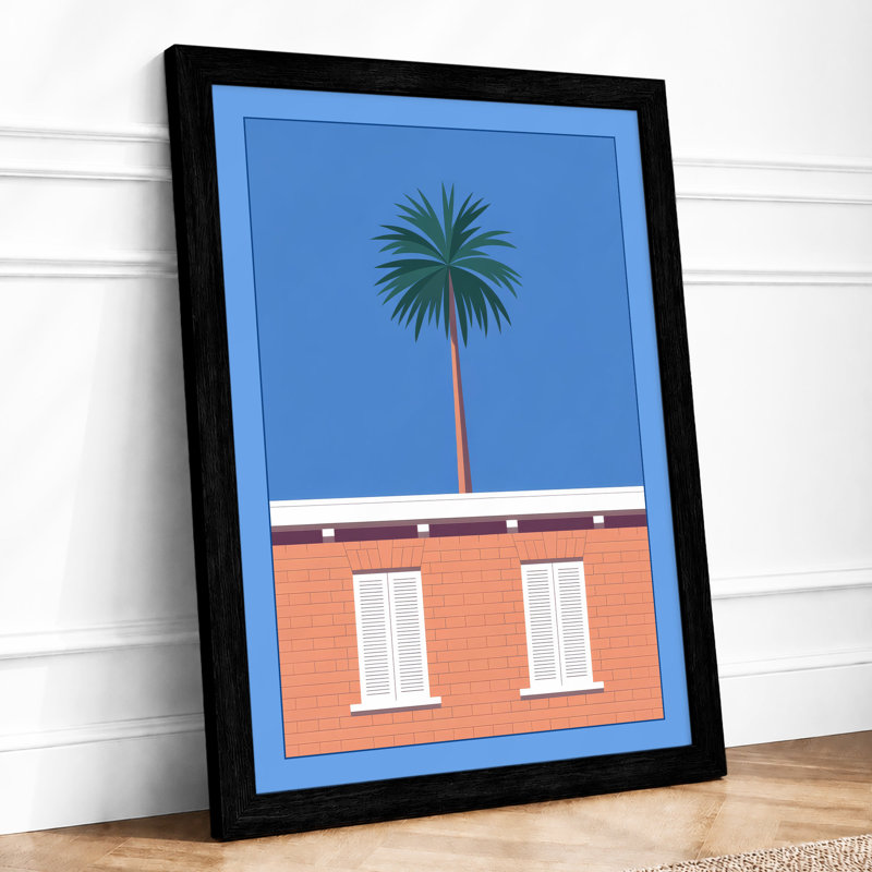 Palm and Brick Modern - Framed Print, Black, A4 - 29.7 x 21.0 cm