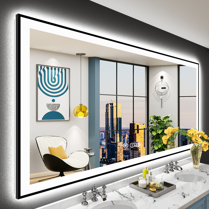 Matte Black Matel Framed Vanity Mirror with Lights, Front-lit and Back-lit, Memory Function, 3 Color Temperatures, Dimmable Light & Anti-fog Tempered Glass ETL Listed LED Mirror