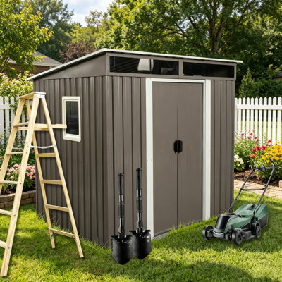 6ft x 5ft Outdoor Metal Storage Shed With window Transparent plate