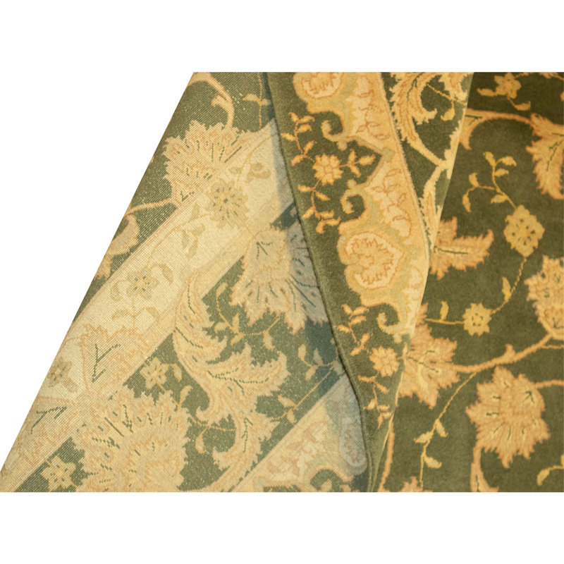High-Quality Hand-Knotted Olive Green Area Rug