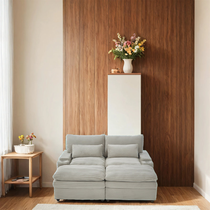 Canapé-lit modulaire de 70,9 pouces avec espace de rangement, deux repose-pieds amovibles, quatre ports USB et deux porte-gobelets