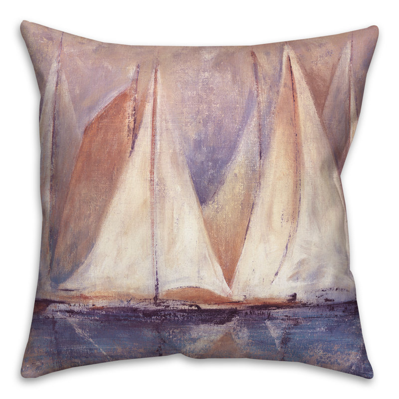  Sailboat Painting Outdoor Square Pillow Cover & Insert, Purple