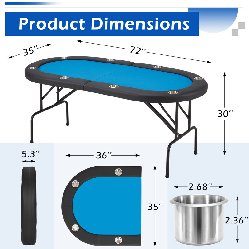 AVAWING 72'' 8 - Player Foldable Poker Table, Blue