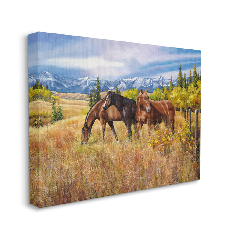 «Horses In Country Pasture On Canvas» par Andrew Kiss, H 24 po x l 30 po x P 1,5 po