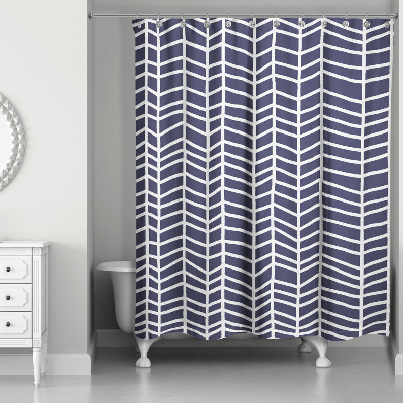 Rideau de douche simple à chevrons Kral, Bleu marine
