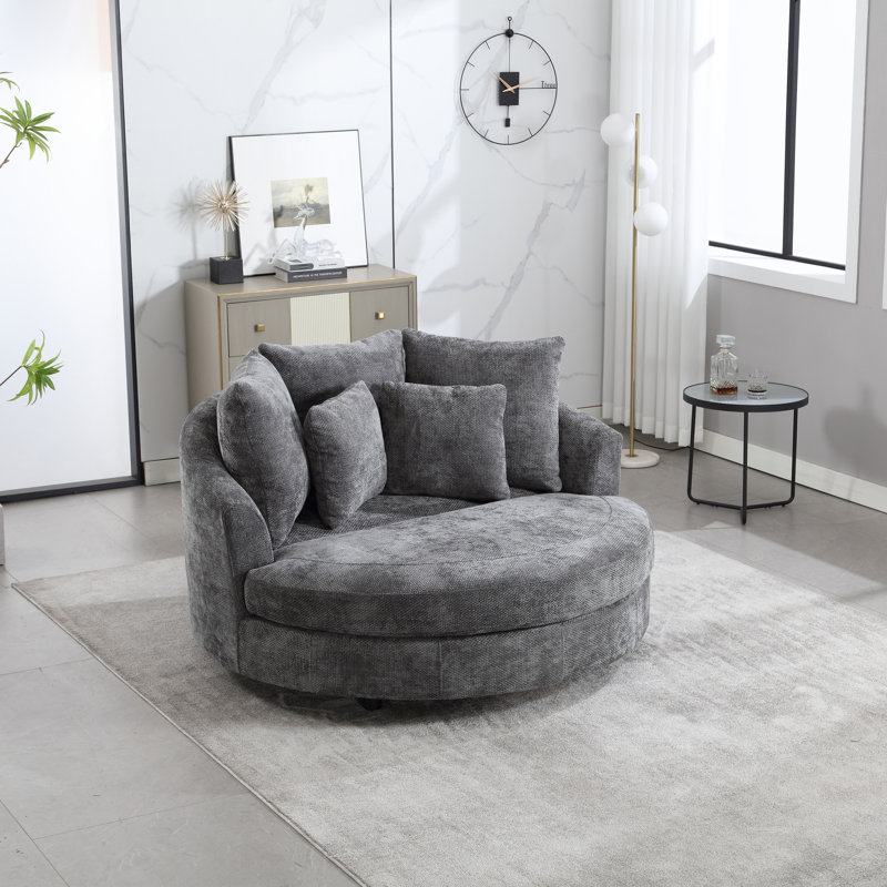 Fauteuil demi-tonneau surdimensionné avec housse, Chenille gris charbon
