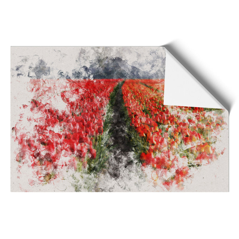 Field of Tulips Watercolour - Frameless Print, 42cm H x 59cm W x 0.1cm D