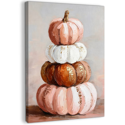 Art mural d'automne, art mural sur toile citrouille en rosé et doré, art mural d'automne pour le salon, décoration murale photos d'automne, toile tendue avec châssis pour entrée, espaces de salle à manger de ferme, 18 x 24 po