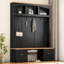 Hall Tree Farmhouse 4 en 1 avec banc, crochets et amp; Tablettes réglables, noir | Panneau de particules | Noir