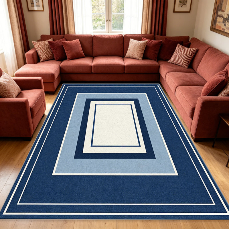 Blue and White Multi Border carpet-easy to clean, machine-washable, soft and comfortable; suitable for door mats, kitchens, living rooms, bedrooms, corridors, and laundry areas. Easy to clean, durable carpet for home decoration.