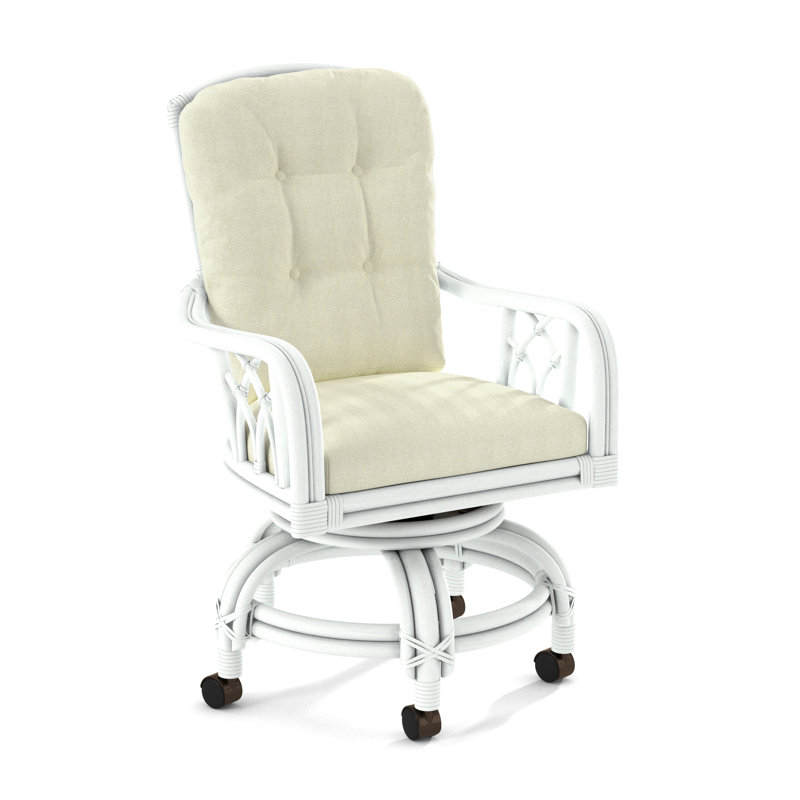 Edgewater Castered Arm Chair, Frost White, Stone Crypton Performance; 0884-83
