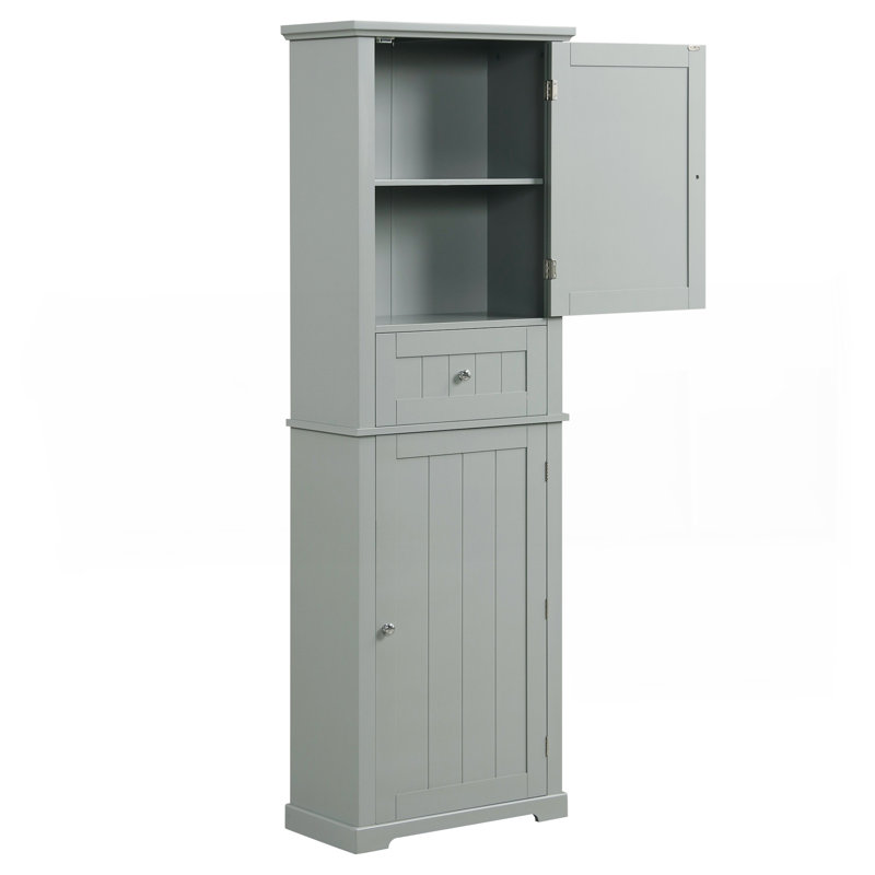 Tall Bathroom Storage Cabinet, Freestanding Storage Cabinet With Drawer And Adjustable Shelf, MDF Board With Painted Finish, Grey